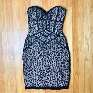 Bebe Leopard Mesh Nude Fitted Bodycon Dress Small